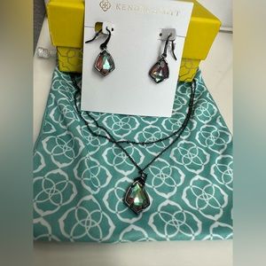 NWT Kendra Scott Gunmetal Corey drop earrings and multi strand necklace set